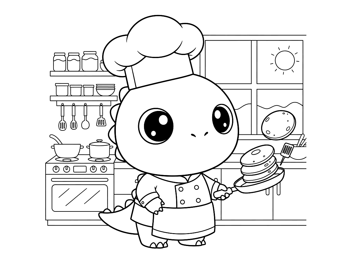 Ein Ausmalbild eines kleinen Piraten mit übergroßem Hut im Chibi-Stil