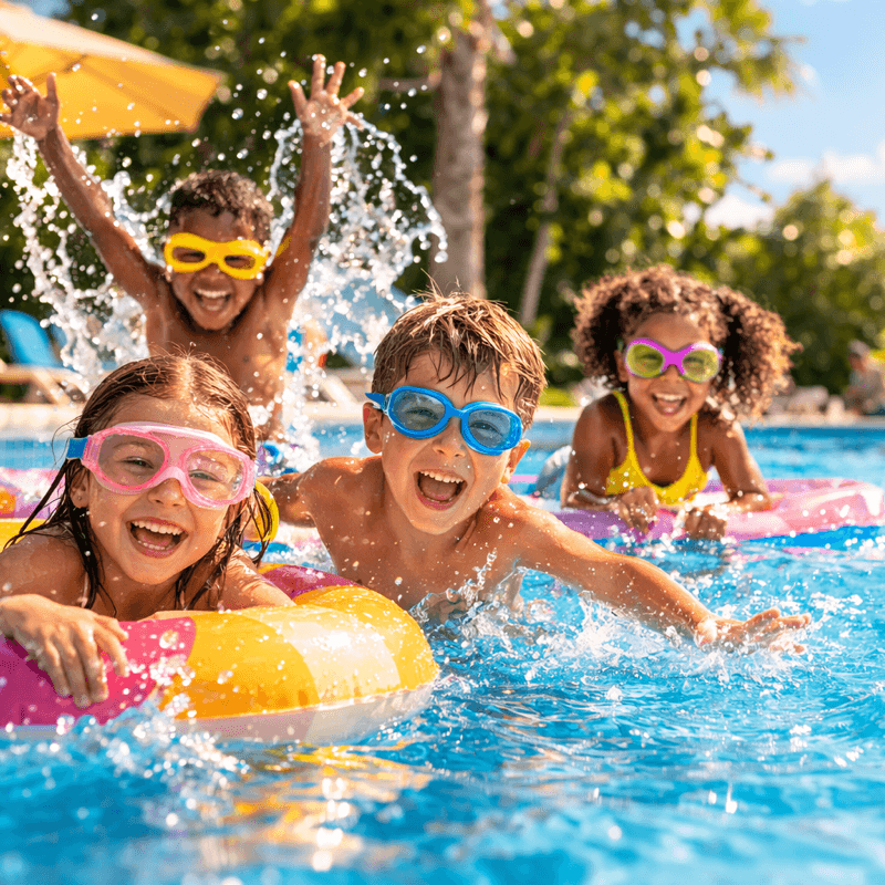 Kinderen spelen in een zwembad