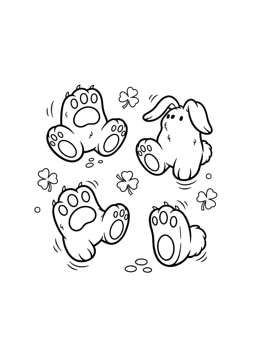 Patinhas de coelho fofas e saltitantes.