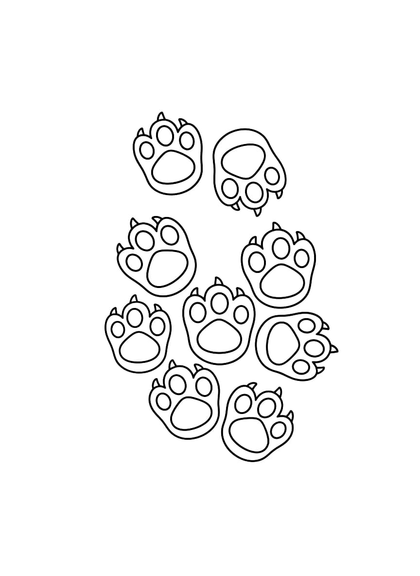 Uma imagem de livro de colorir de várias patas de coelho de 10 cm.