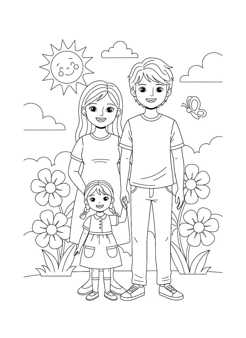 Uma família feliz com mãe e dois filhos.