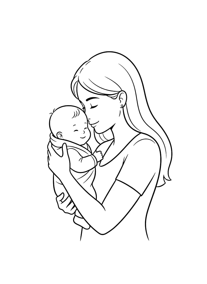 A mother with straight hair holds her 9-month-old baby in her arms, nuzzling the child's head.