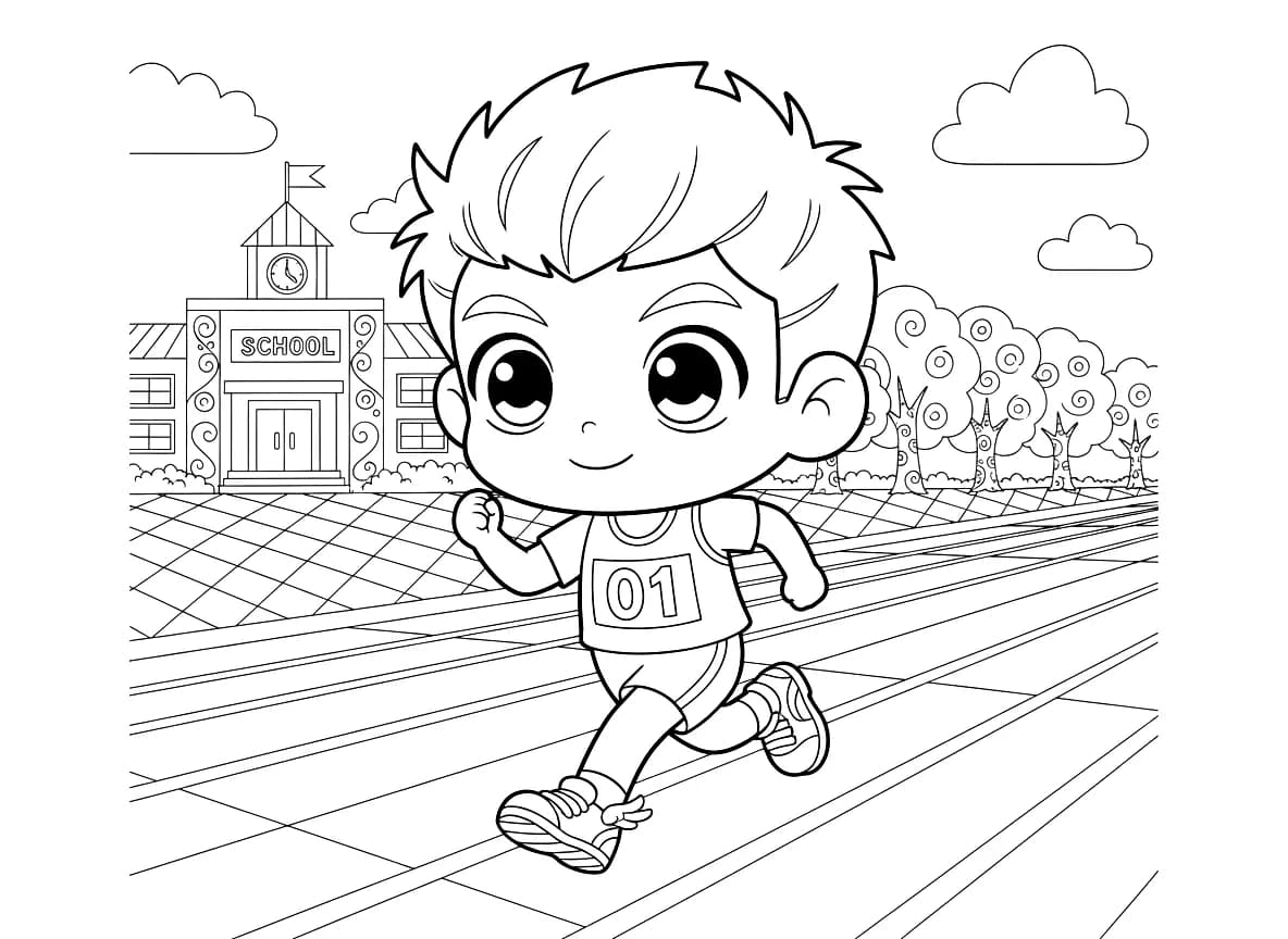 A boy running track at school.