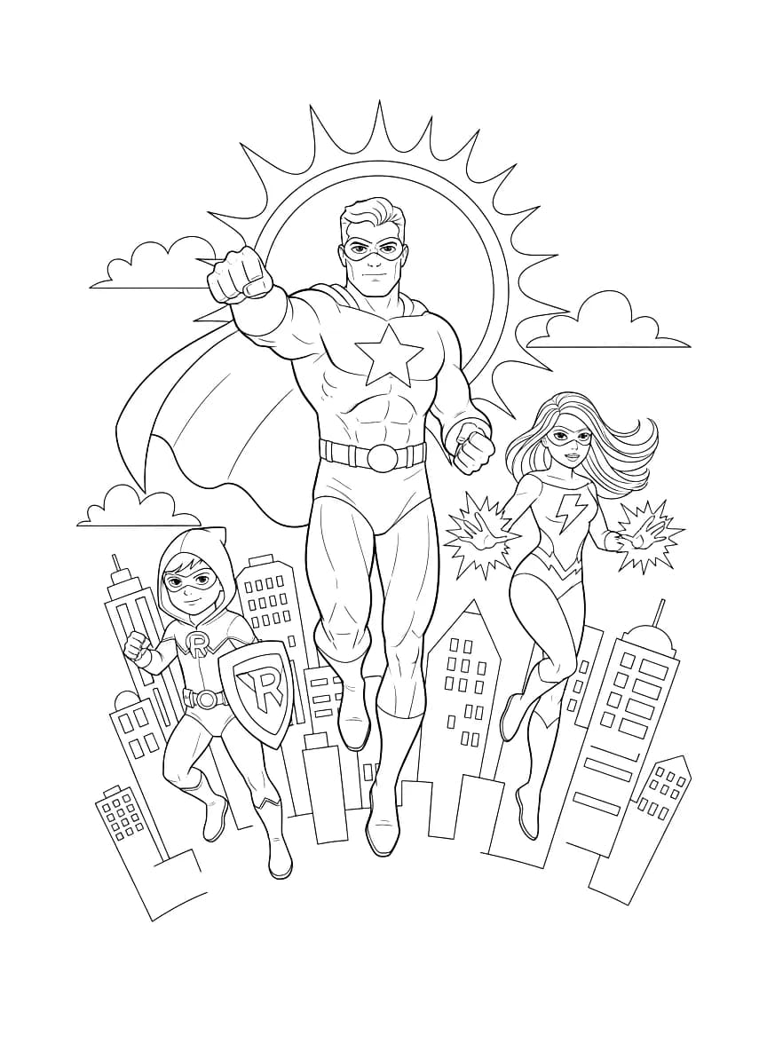 A group of superheroes are standing together.