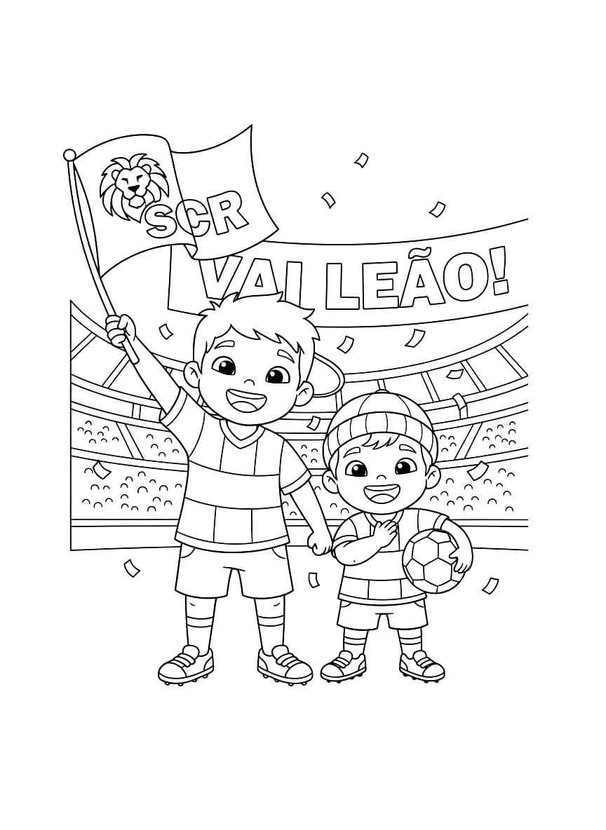 Two young boys cheering for a sports team.