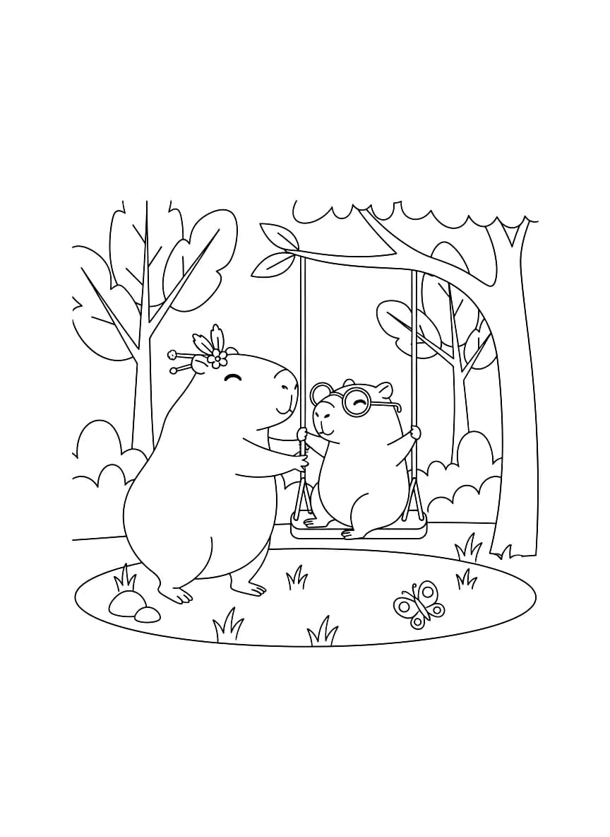 Two capybara girls playing in the park, one wearing glasses and the other with hair sticks.