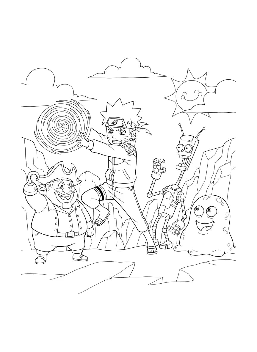 A character fighting villains.