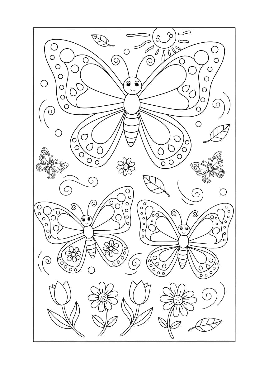 Butterflies flying around.