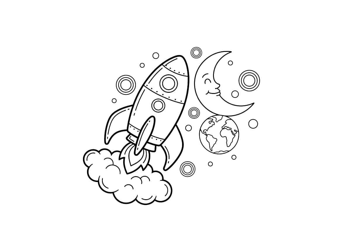 A spaceship flying to the moon.