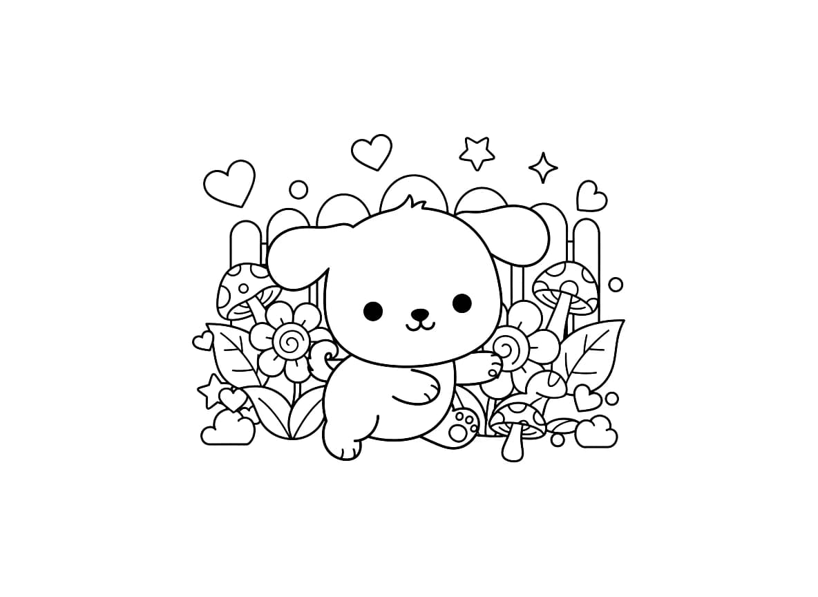 A puppy playing in the garden.