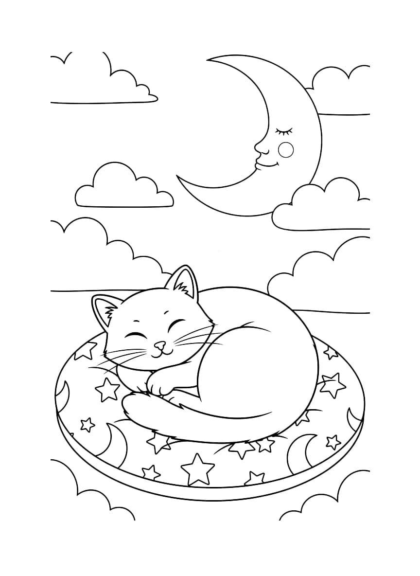 Um gato dormindo em uma pose fofa.