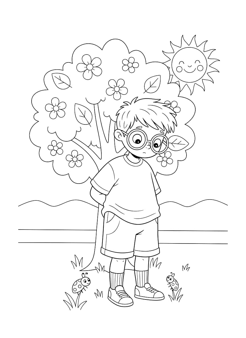 Um menino tímido observando o mundo.