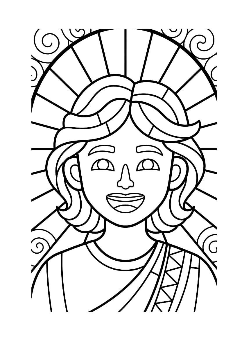 Aqui está um retrato no estilo de vitral para colorir.