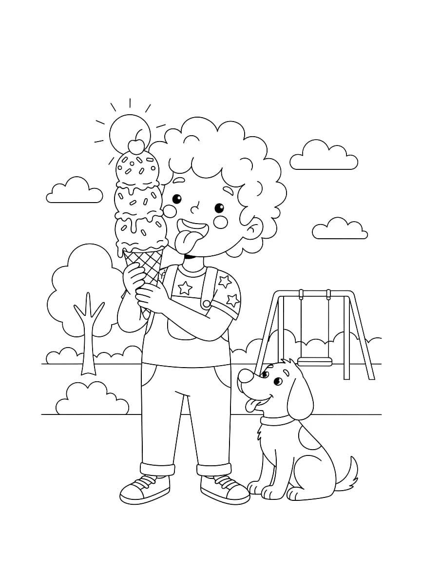 맛있는 아이스크림 콘을 먹는 모습입니다.