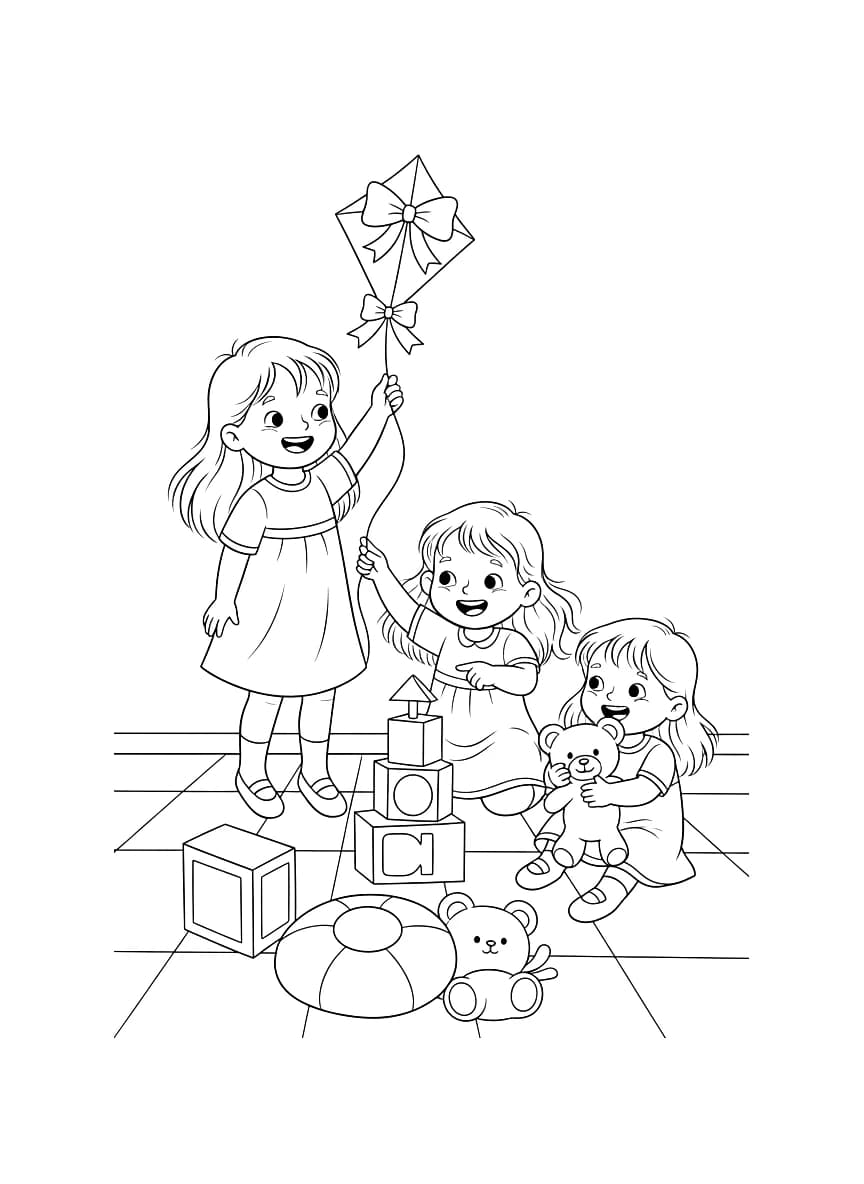 As irmãs brincam juntas com seus brinquedos.