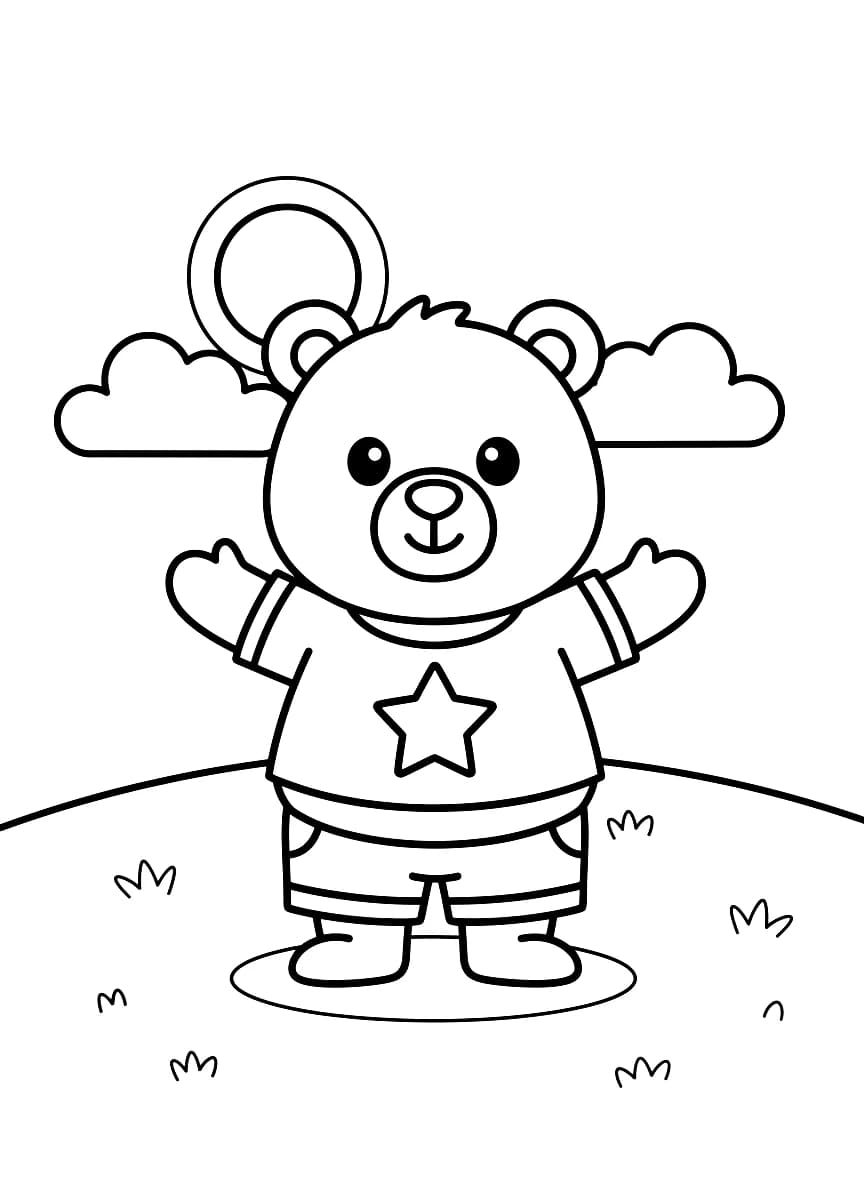 Um urso de desenho animado simples em pé em uma pose fofa, pronto para ser colorido.
