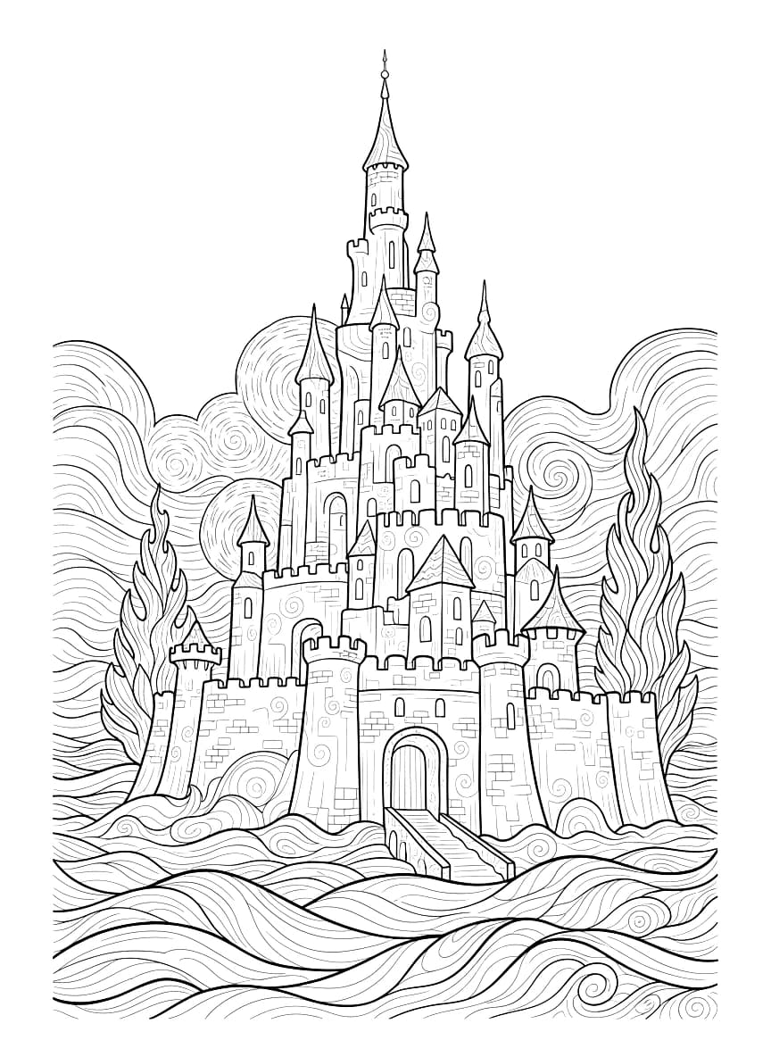 Um castelo de areia na praia.