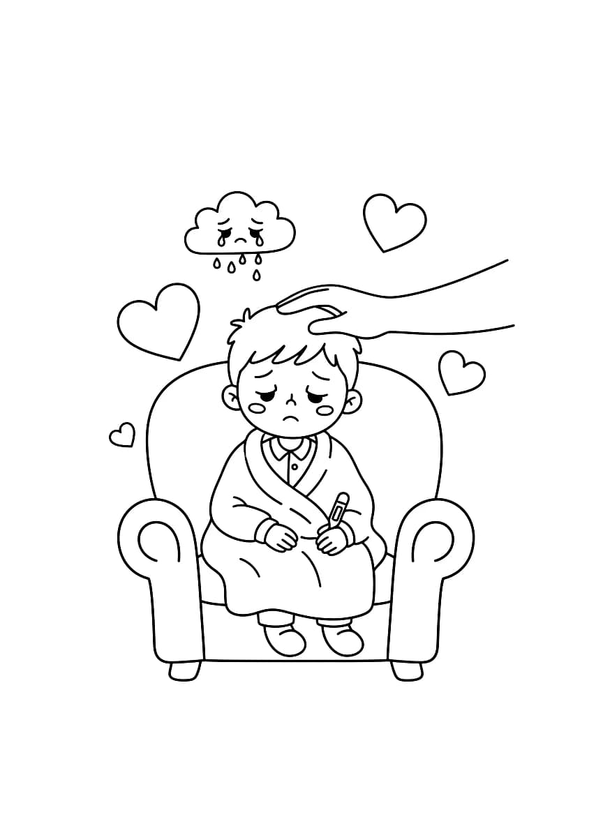 Um menino se sentindo mal e precisando de carinho.