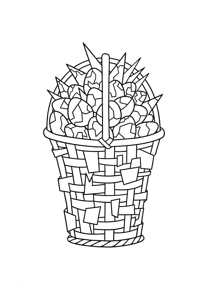 Uma cesta cheia de ovos coloridos.