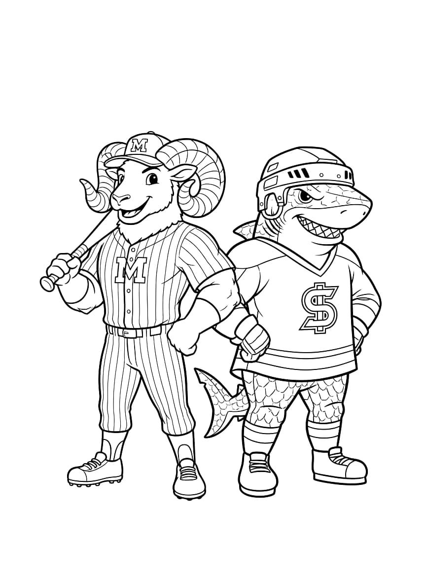 Two friendly animal mascots stand side-by-side, ready for coloring.