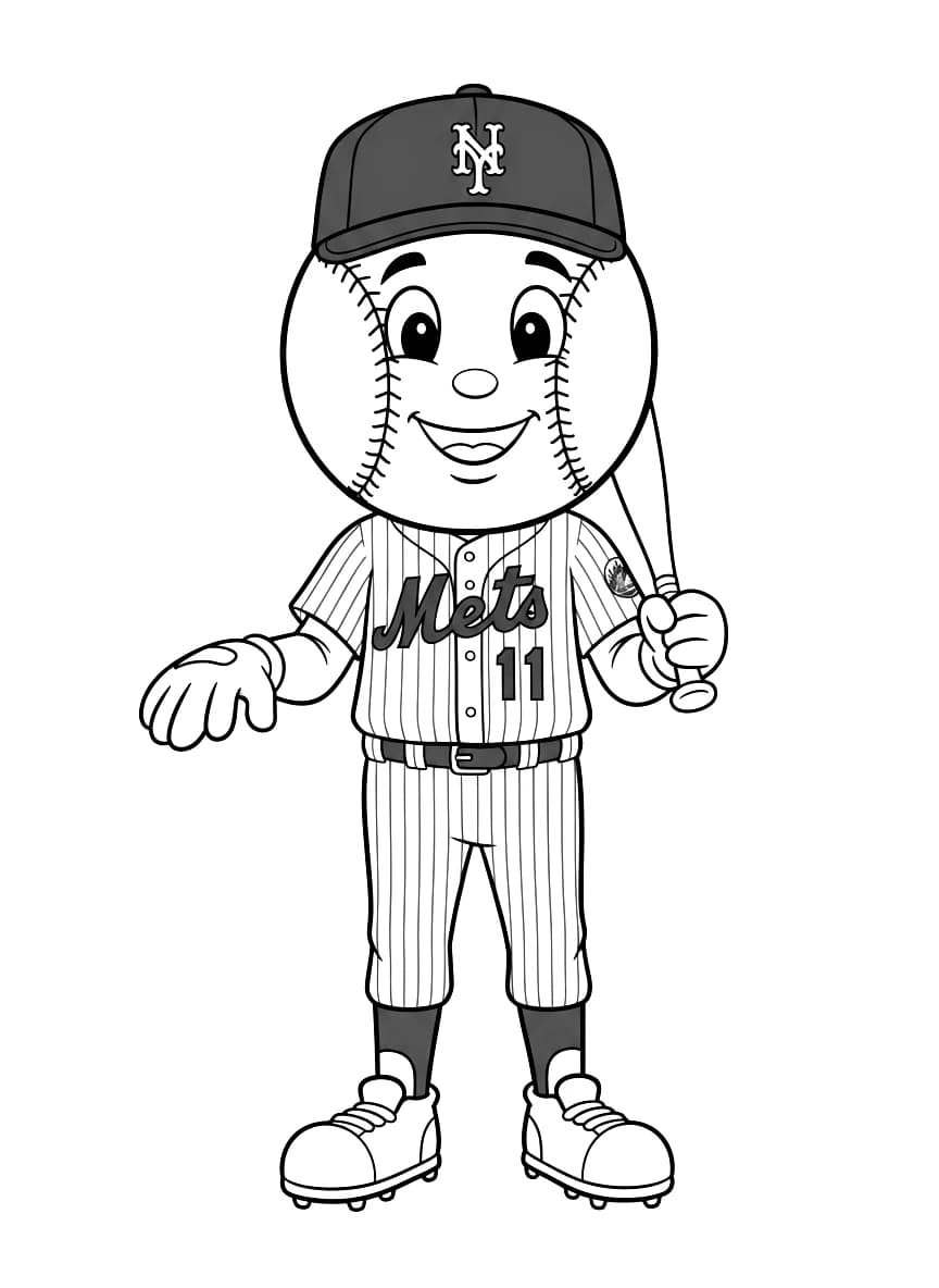 A mascot character with a baseball for a head, wearing a baseball uniform.