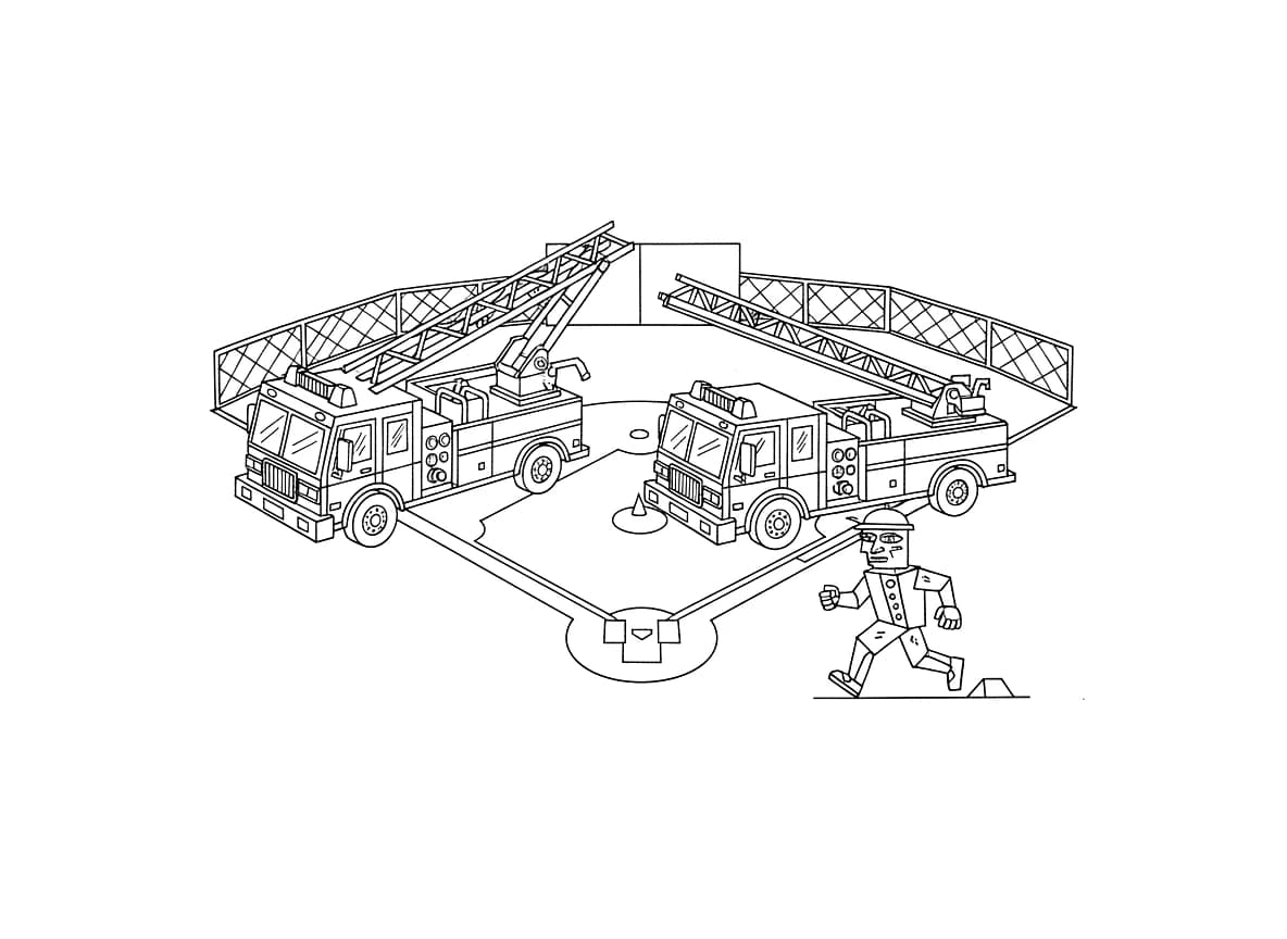 Two firetrucks are parked next to a baseball field.
