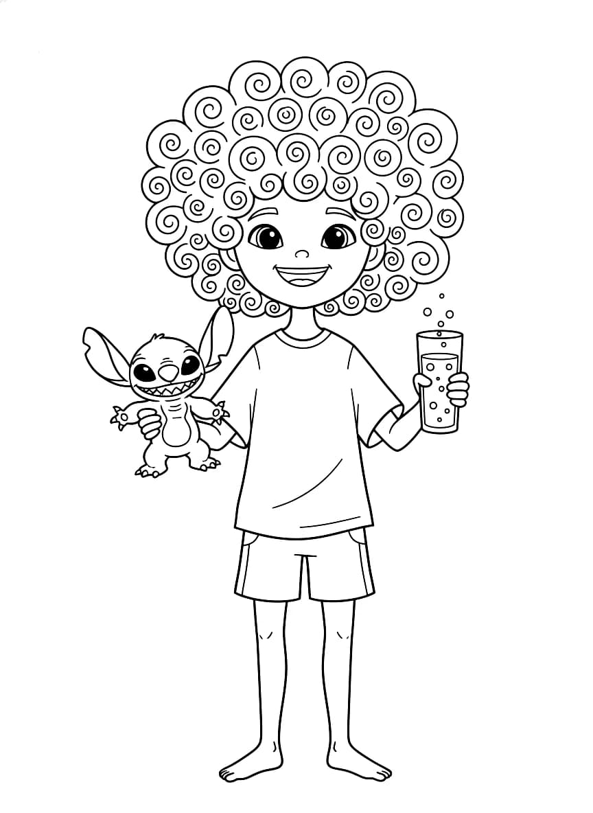 Uma criança com cabelo encaracolado brincando feliz.