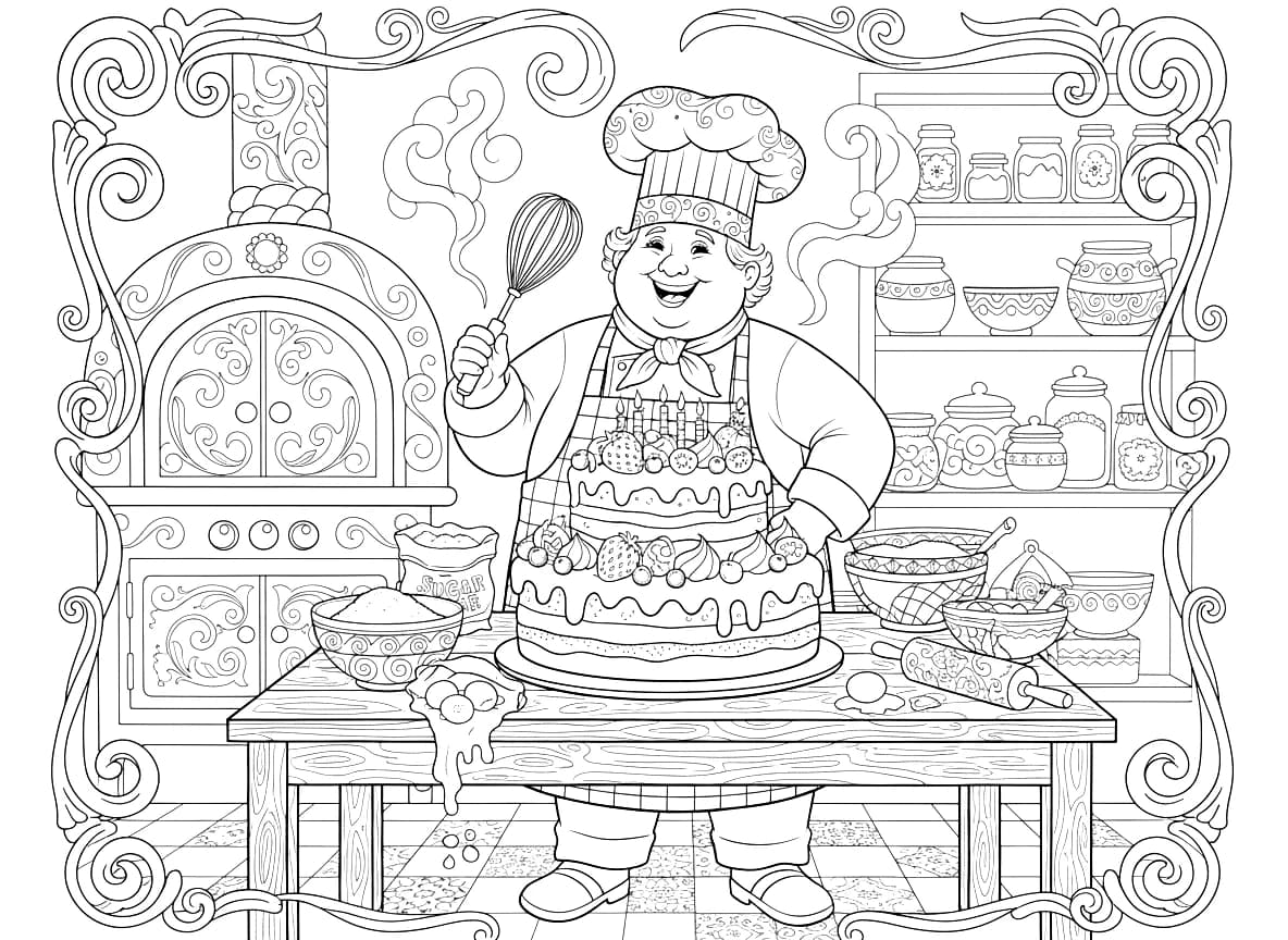 A chef is cooking a delicious cake.