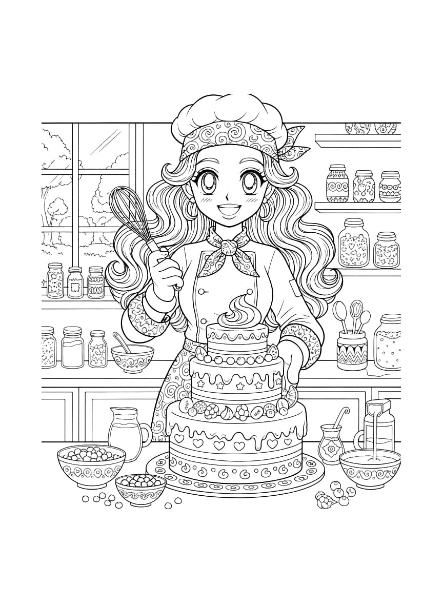 A chef is cooking a delicious cake.