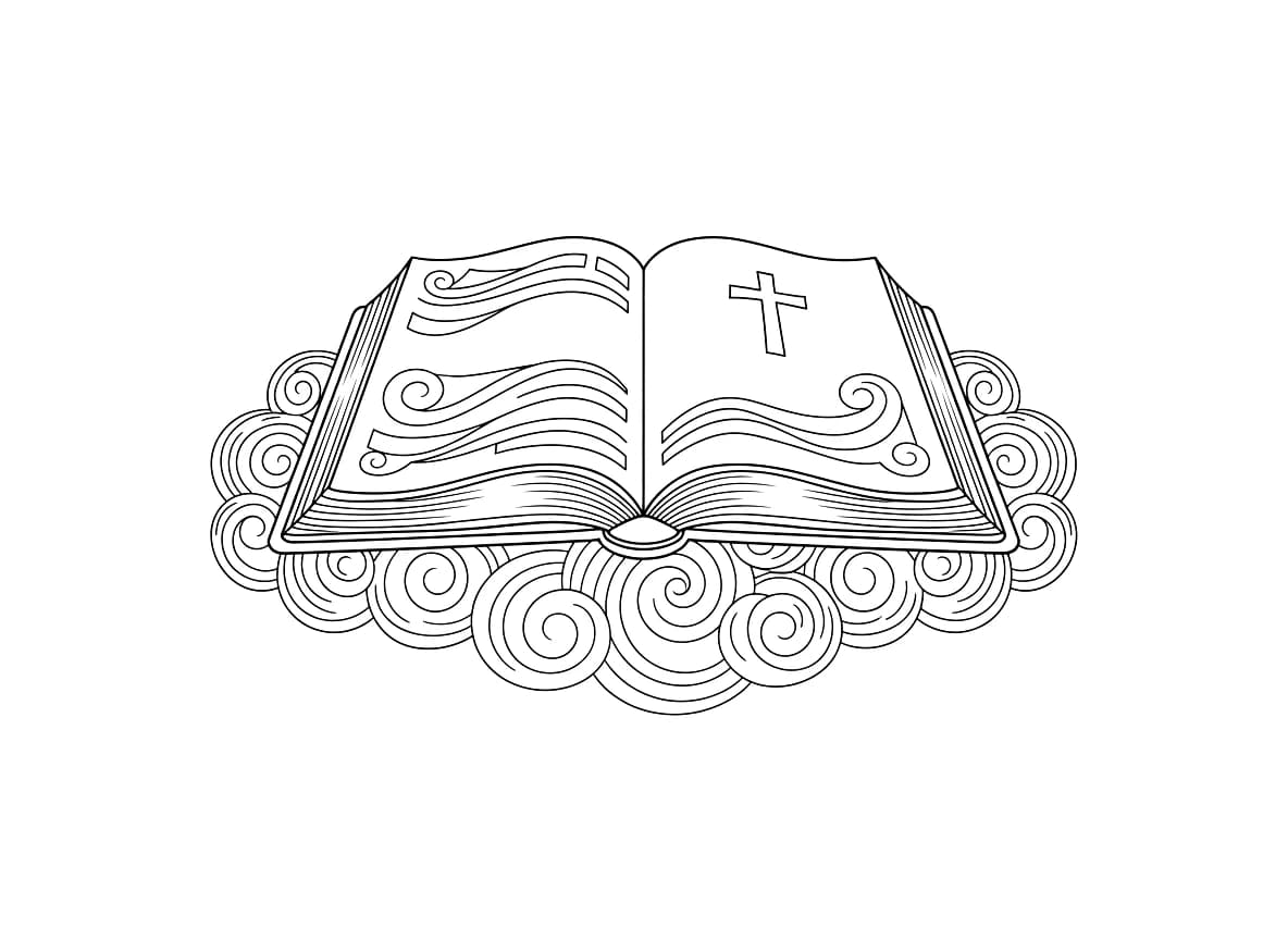 An open Bible book, ready for coloring.