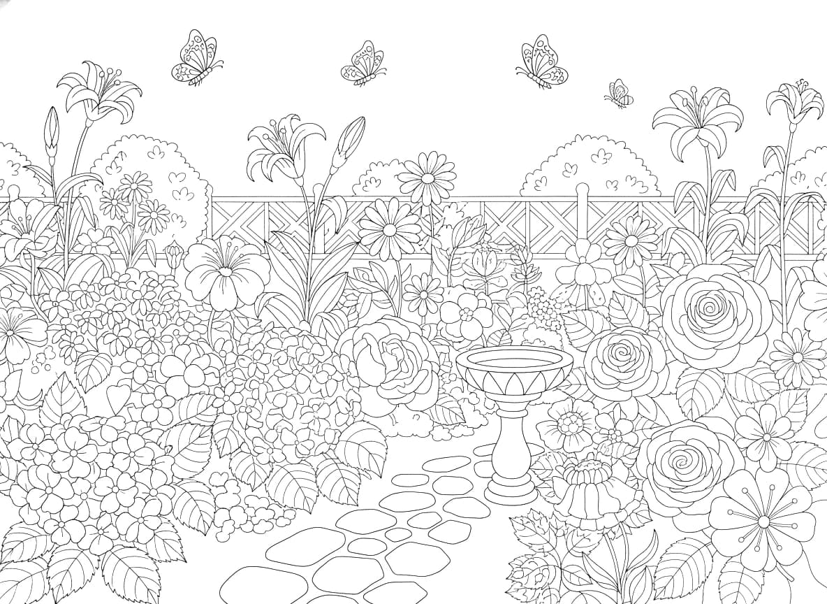 Um jardim cheio de flores coloridas.