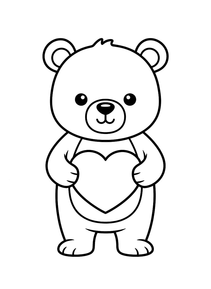 Um urso fofo segurando um coração.