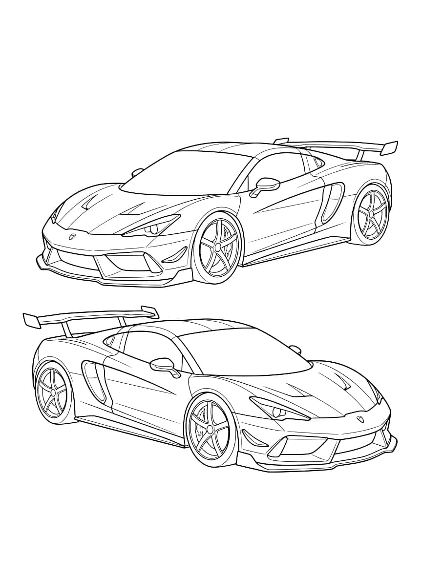 Two sleek, modern sports cars with aerodynamic designs and sharp lines.