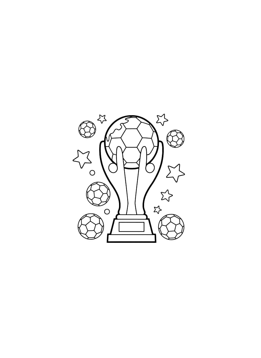 كأس كرة قدم مع نجوم وكرات صغيرة للتلوين.