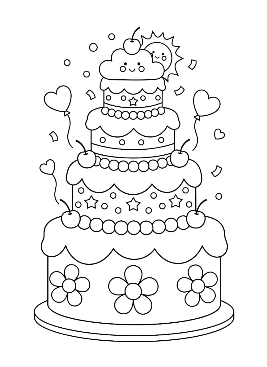 Aqui está um bolo fofo e decorado, pronto para ser colorido.