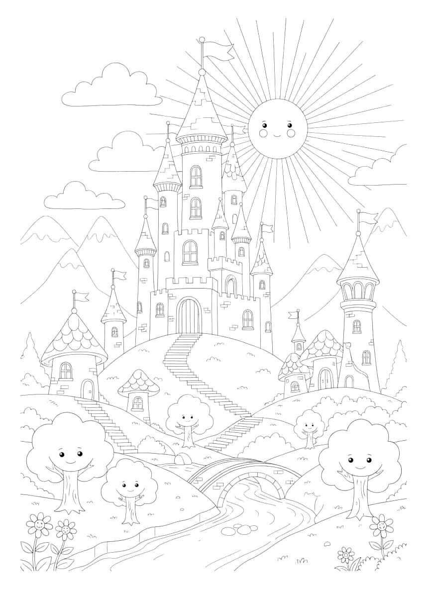 Aqui está um reino majestoso esperando para ser colorido.