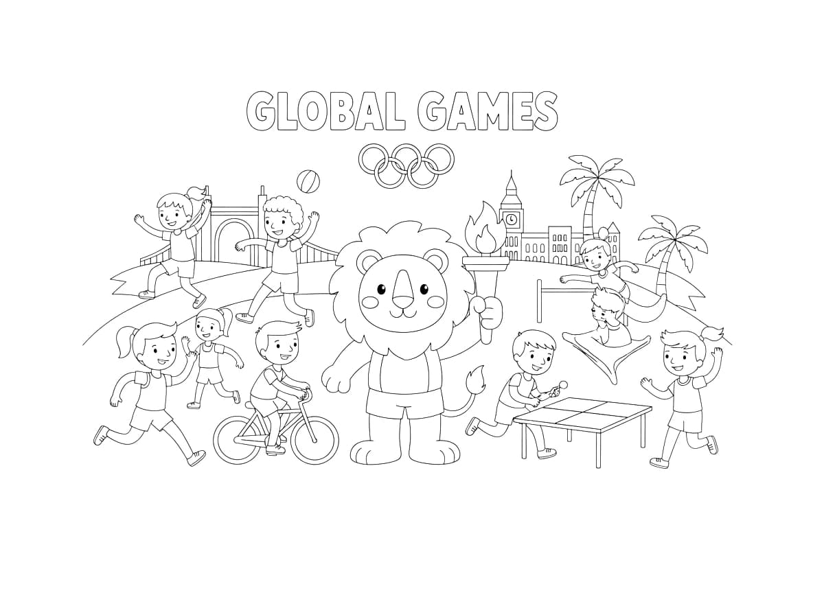 A scene depicting various sports and athletes representing a global games event.
