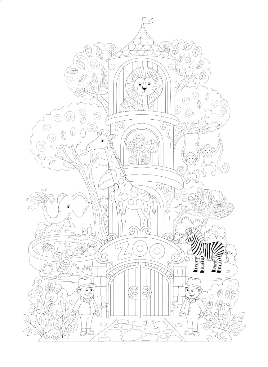Un livre de coloriage d'un zoo.