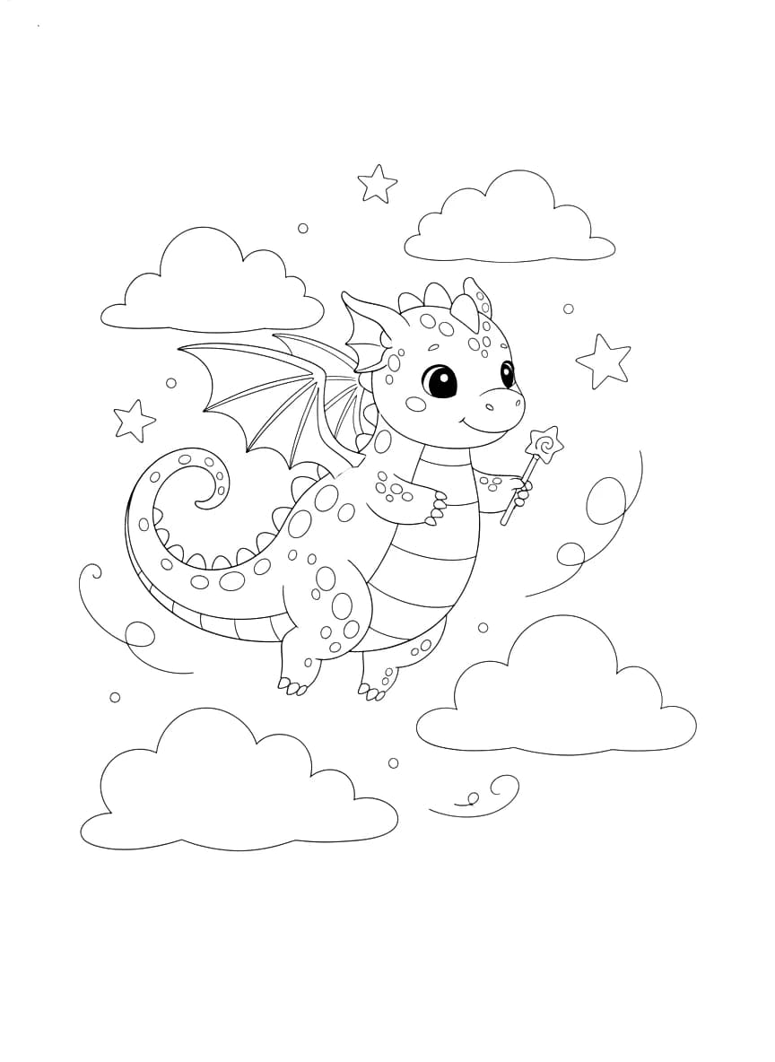 Un gentil dragon vole dans le ciel.