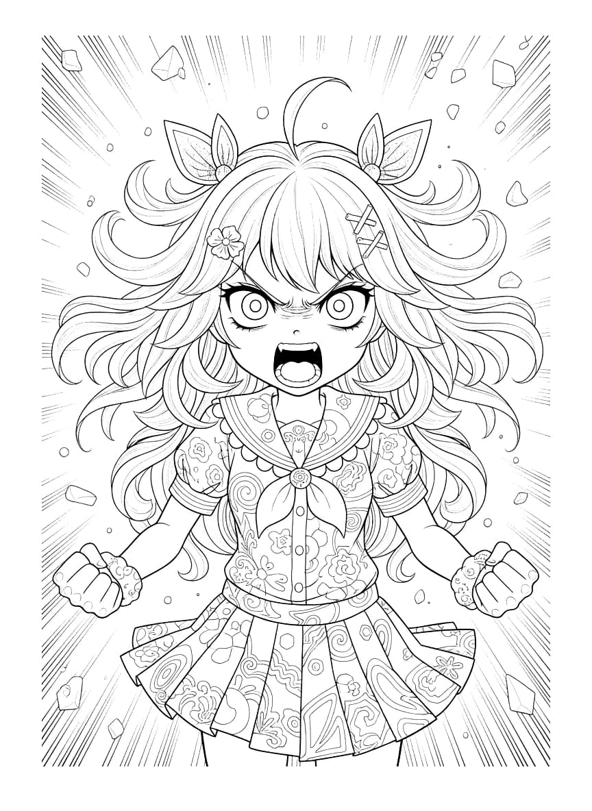 Une fille de manga avec une expression fâchée.