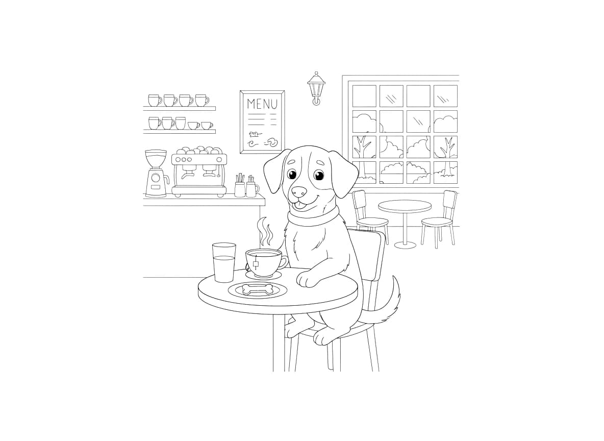 Een hond in een café.