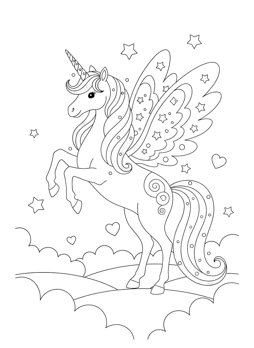 A sparkly unicorn with a rainbow mane.