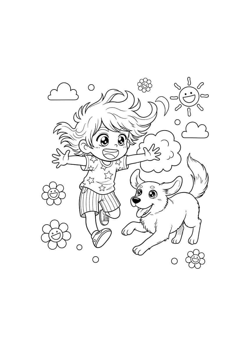 A medium-sized dog playing with a boy