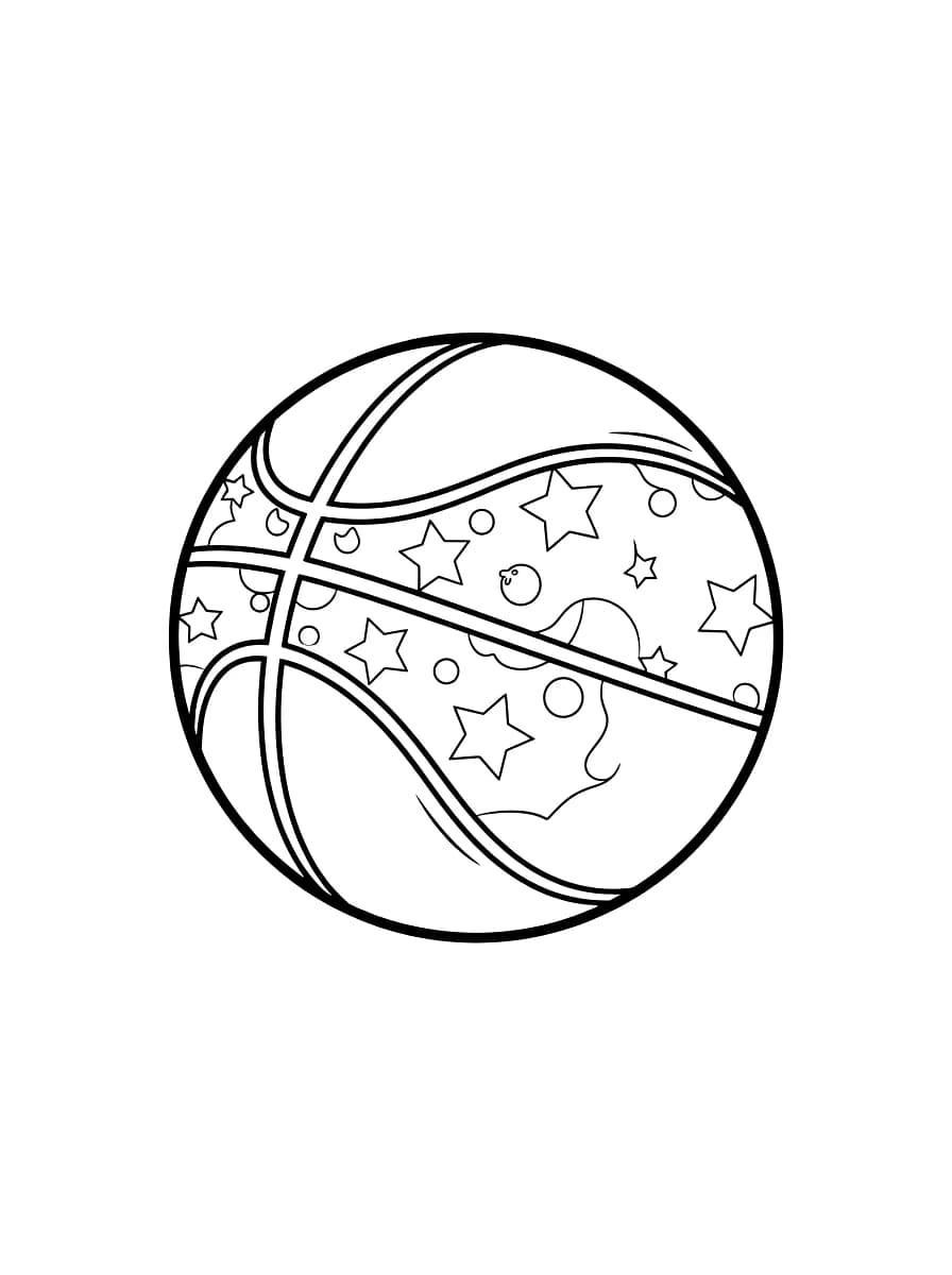Un ballon de basket décoré d'étoiles et de cercles.