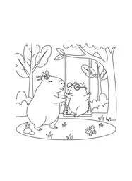 Two capybara girls playing in the park, one wearing glasses and the other with hair sticks.