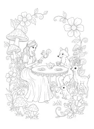 A princess having tea with animals