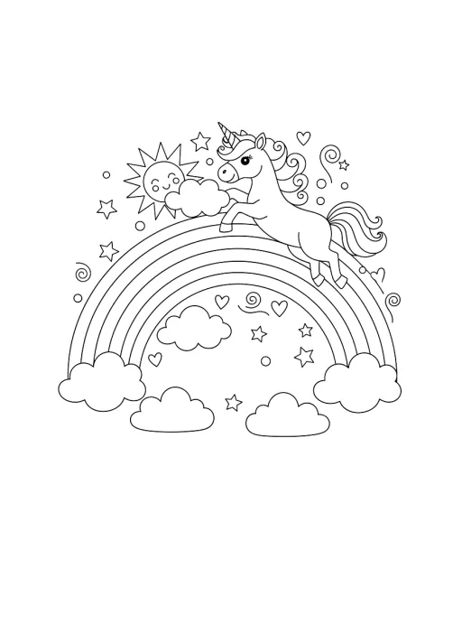 A unicorn playing on a rainbow.