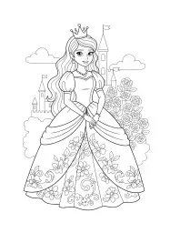 A princess stands gracefully, ready for a child to color her.
