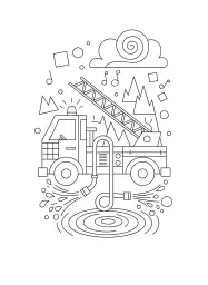 A busy firetruck with geometric shapes and patterns.