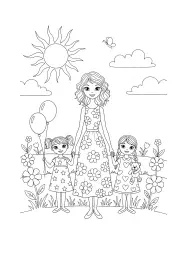 Uma mulher e suas três filhas sorriem em um lindo dia.